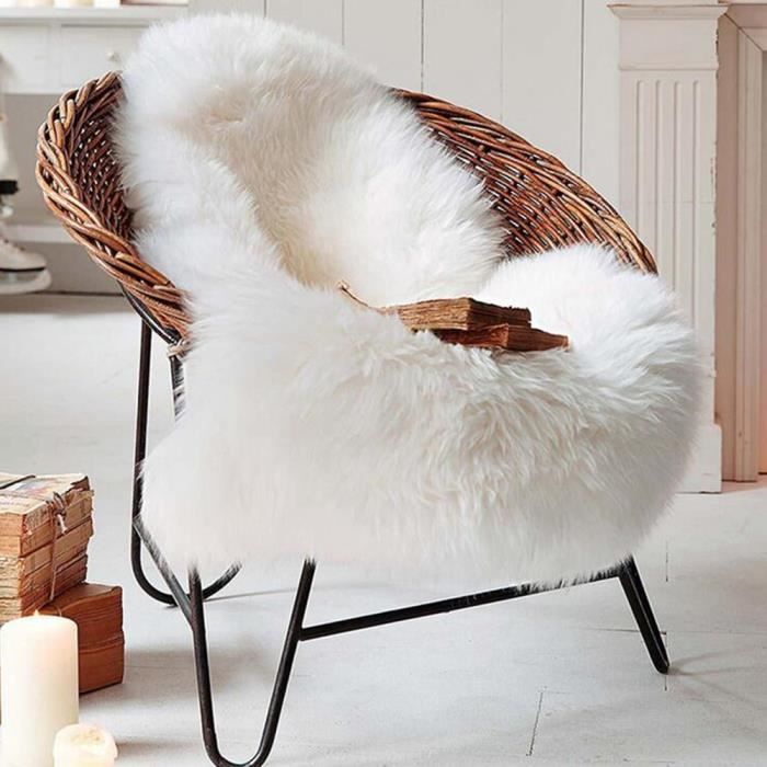Tapis de salon ou chambre - Peau de mouton synthétique - 60 x 90 cm - Blanc