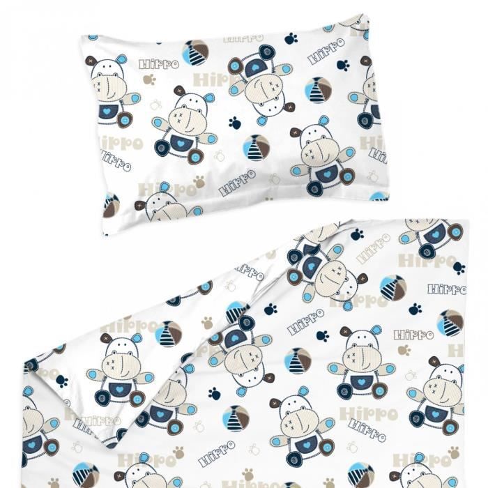 Hippo Housse De Couette 1x150 Cm Et Taie D Oreiller 40x60 Cm Pati Chou 100 Coton Parure De Lit Pour Bebe Cdiscount Puericulture Eveil Bebe