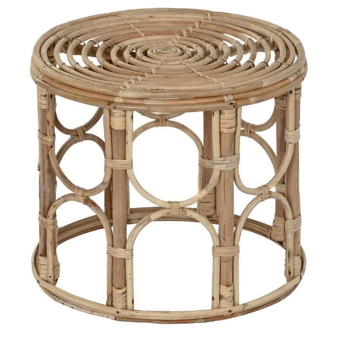 Table D'appoint Ronde En Rotin - Diamètre 32cm, Hauteur 25cm - Déco Salon, Jardin, Table De Chevet