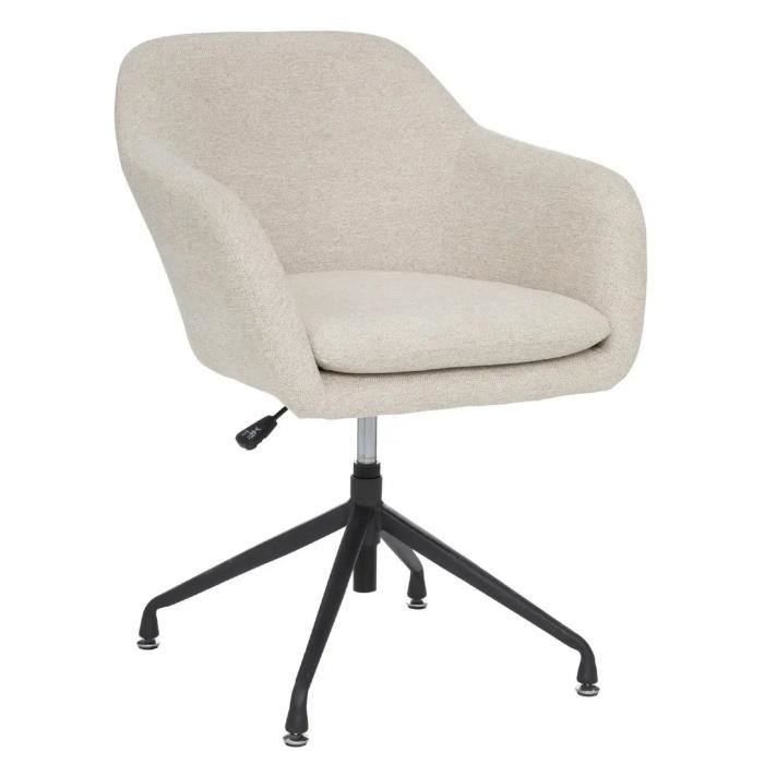chaise de bureau en tissu beige lin avec pieds en métal - longueur 64 x profondeur 64 x hauteur 76 cm