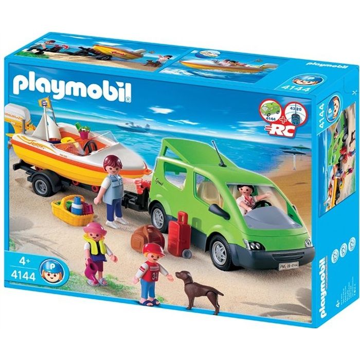 PLAYMOBIL - Voiture Familiale et bateau - 4 personnages - Remorque  porte-bateau - Chien - Accessoires - Cdiscount Jeux - Jouets