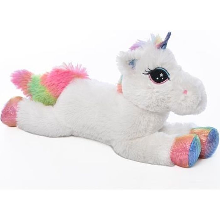 Licorne Arc En Ciel En Peluche 50 Cm Blanche Et Multicolore