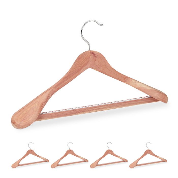 Relaxdays Cintre costume bois de cèdre set de 5 cintre traverse pantalon anti-mites épaule large 45 cm nature