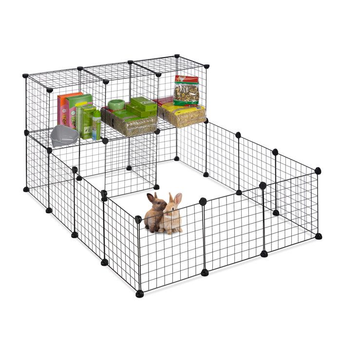 Comparer les prix de Relaxdays Enclos pour petits animaux, modulable, système d'emboîtement, HxLxP : 72 x 145 x 110 cm, grille métal, noir