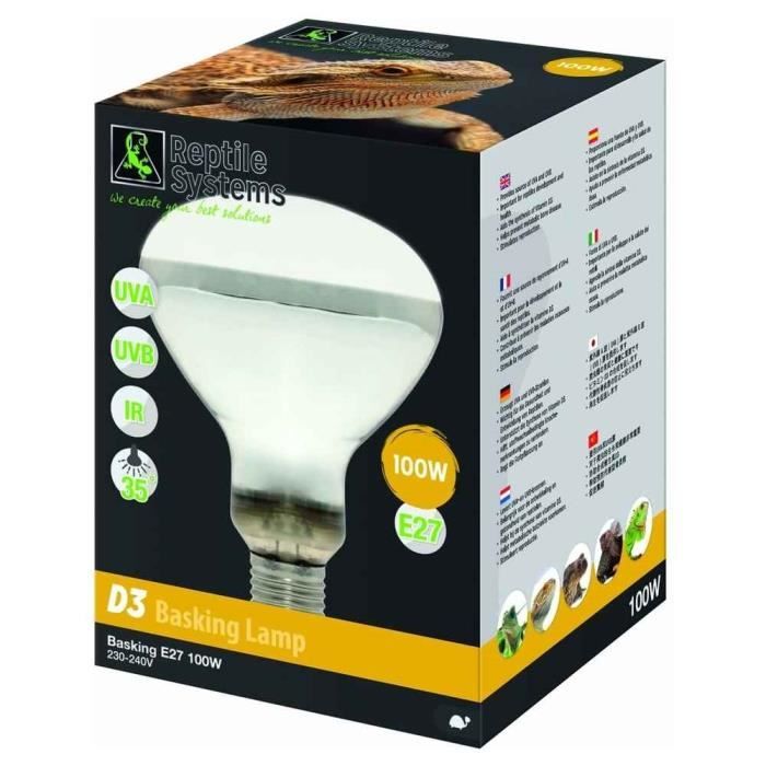 Comparer les prix de Reptile Systems - Lampe Basking D3 E27 pour Reptiles - 100W
