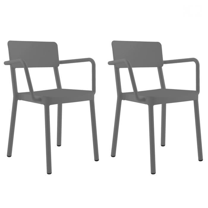 resol lisboa lot 2 fauteuil pour extérieur ou intérieur jardin terrasse balcon salle à manger chaises empilables gris foncé