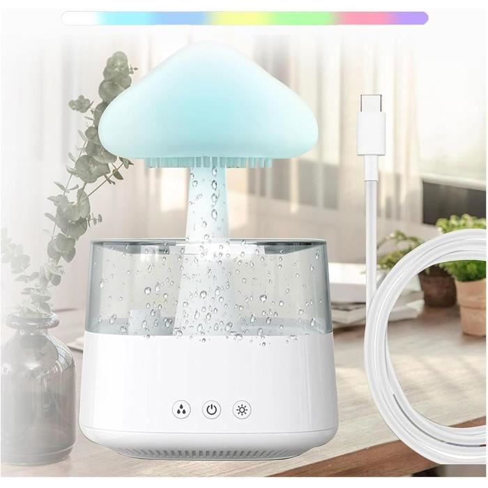 Humidificateur Nuages De Pluie OVNI 350ml Avec Télécommande - Diffuseur Aromathérapie 7 Couleurs, Bruit Pluie