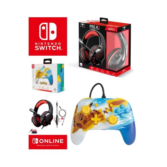 Pack Manette Switch Filaire Nintendo Pokémon Pikachu Charge Officielle + Casque Gamer Pro H3 Spirit Of Gamer Switch - vue 2