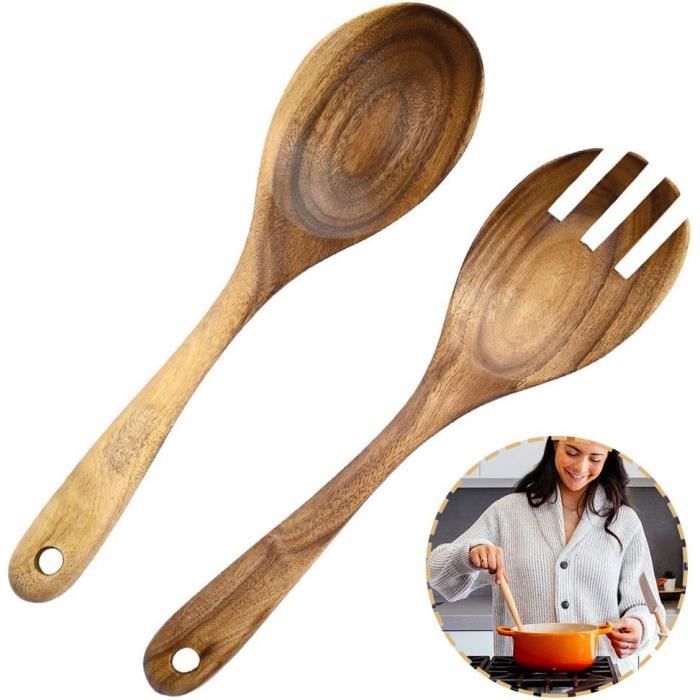 Grandes cuillère et fourchette en bois vintage - Arts de la table