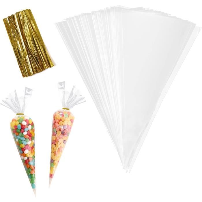 100 Sachets Bonbons Transparents 6x19cm Avec Liens Torsadés – Cellophane Probuk