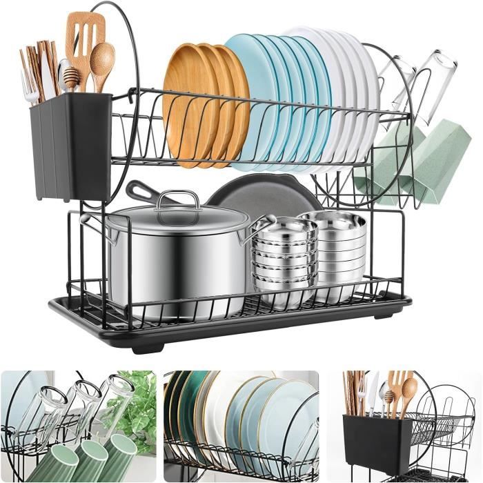 Égouttoir à Vaisselle Extensible 28-47 Cm - Avec Porte-couverts, Pieds Antidérapants, Pour évier De Cuisine