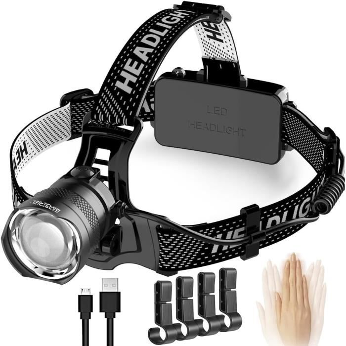 Lampe Frontale LED Rechargeable – Étanche IP67 – Avec Bandeau Réglable – Noire