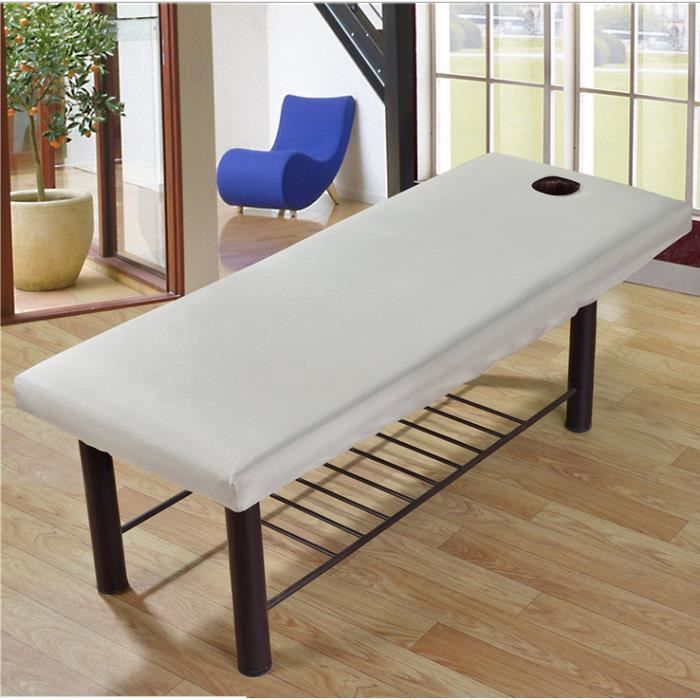 NEUFU Drap Housse 190x70cm Couverture de Massage Traitement Lit Table Feuille Spa + Trou Gris