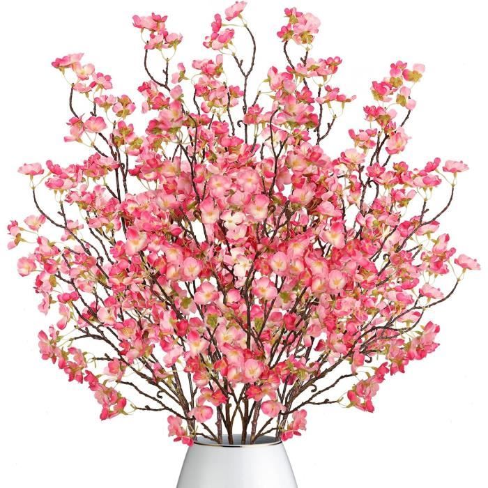 Lot De 4 Branches Fleurs De Cerisier Artificielles Roses - 100 Cm, Tiges Flexibles, Déco Intérieur