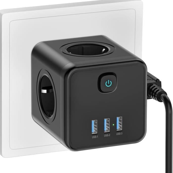 Cube multiprise 4 prises et 2 ports USB