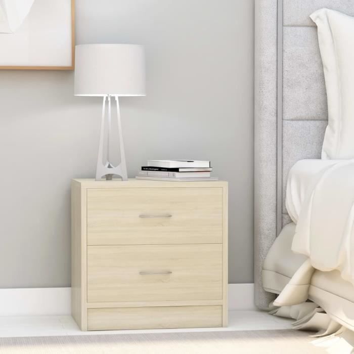 Truvito Table de chevet 1 pièce - Table de nuit avec 2 Tiroirs - 40 x 30 x 40 cm - Aggloméré - chêne sonoma