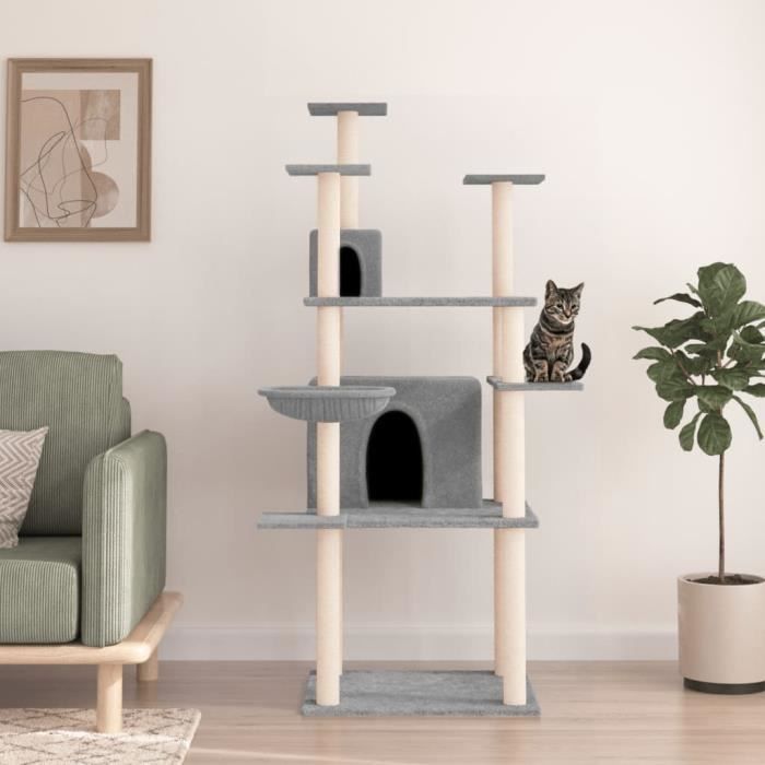 Comparer les prix de vidaXL Arbre à chat avec griffoirs en sisal Gris clair 166 cm