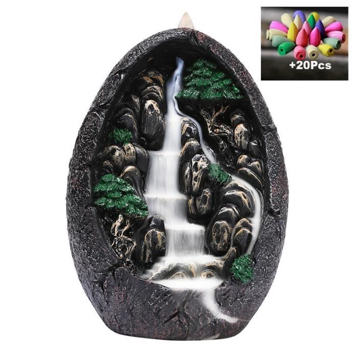 Porte-encens à LED Avec Anneau Lumineux Et Cascade D'eau - Support Brûleur Décoratif Zen - Noir, 30x30 Cm