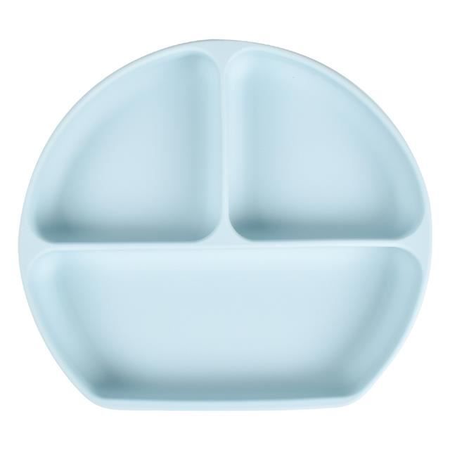 Assiette Bébé Silicone Avec Ventouse - 3 Compartiments - Sans BPA - Antiadhésive Et Lavable Au Lave-Vaisselle - Bleu