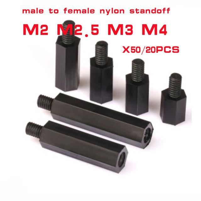 VIS,M3 50PCS-6mm--Entretoise en Nylon noir, 50 pièces, 20 pièces, M2 M2 ...