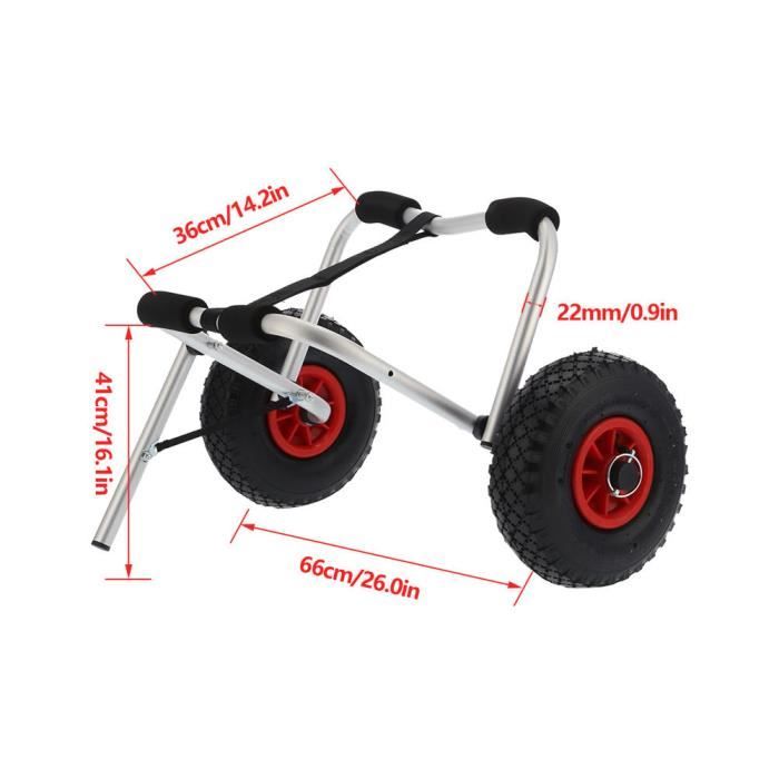 Chariot Pliable Pour Kayak – Alliage Alu, Charge 75 Kg, Pneus 25,4 Cm, Mousse Anti-dérapante – Sangle 3 M, 3 Kg – Pour Canoë, SUP