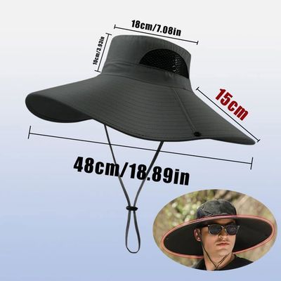 Chapeau Anti UV Large Bord Pliable - Homme Femme Gris Foncé, Protection UPF50+