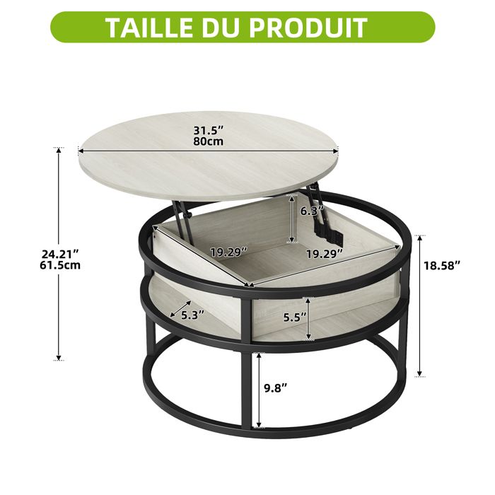 YITAHOME Table basse en Bois ronde relevable Table d'appoint - 80 x ...