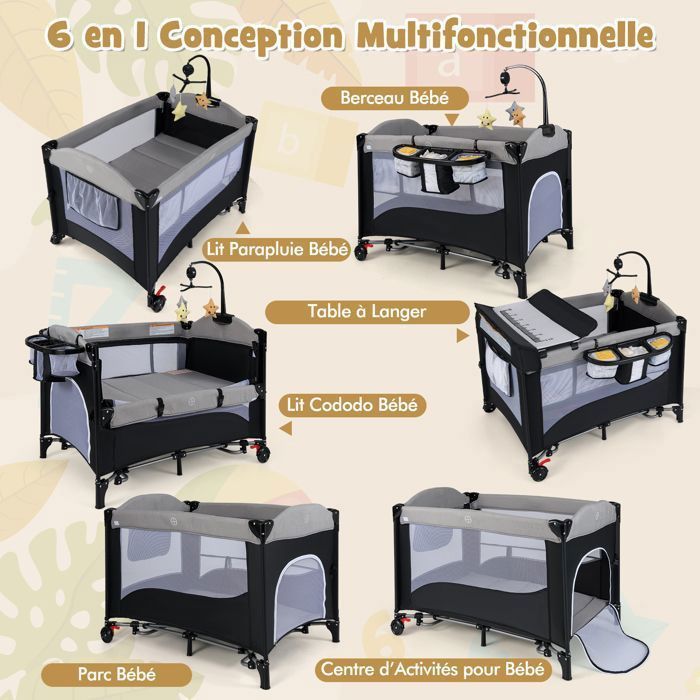Lit Parapluie évolutif 4 En 1 Pour Bébé Avec Matelas Et Table à Langer