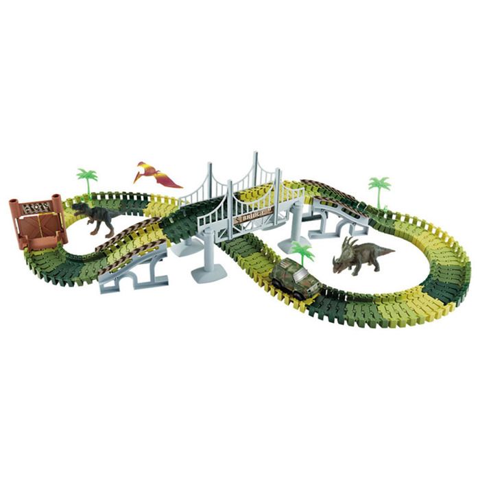 Circuit De Course Dinosaure – 324 Pièces – Pistes Flexibles, Parking, Lanceur – Cadeau Enfant 3-8 Ans