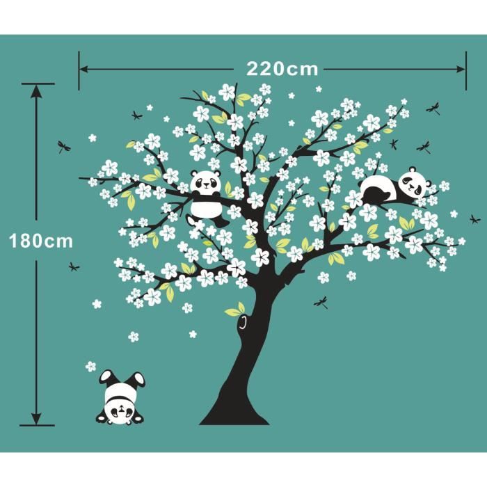 Stickers Muraux Panda Arbre Autocollant Mural Fleurs Oiseaux Décoration