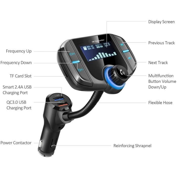 Transmetteur FM Bluetooth Kit Main Libre Voiture Bluetooth