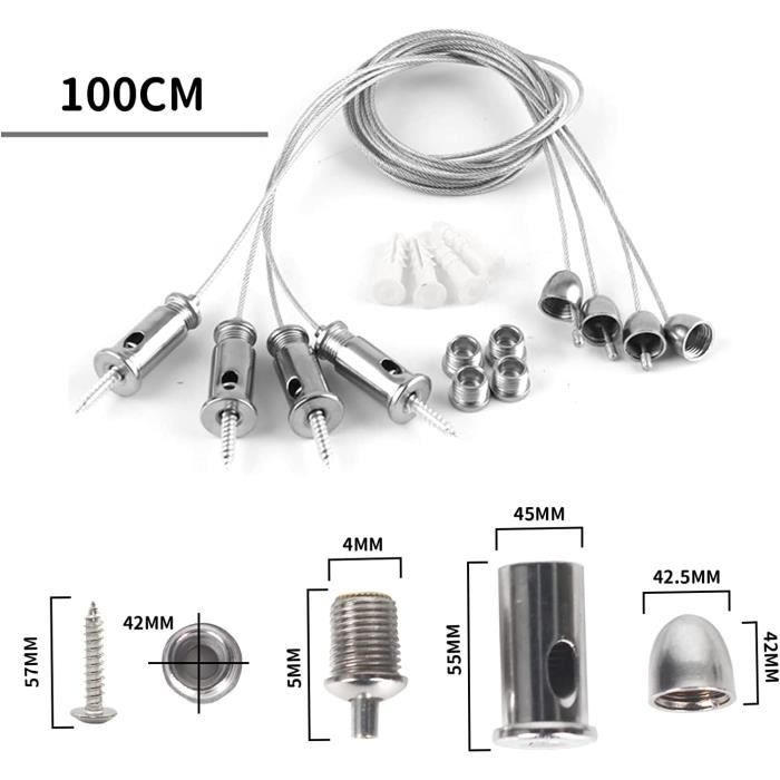 Kit de suspension de câble en acier inoxydable Ensemble de câble métallique  en acier inoxydable 304 avec vis à anneau à A1611 - Cdiscount Bricolage