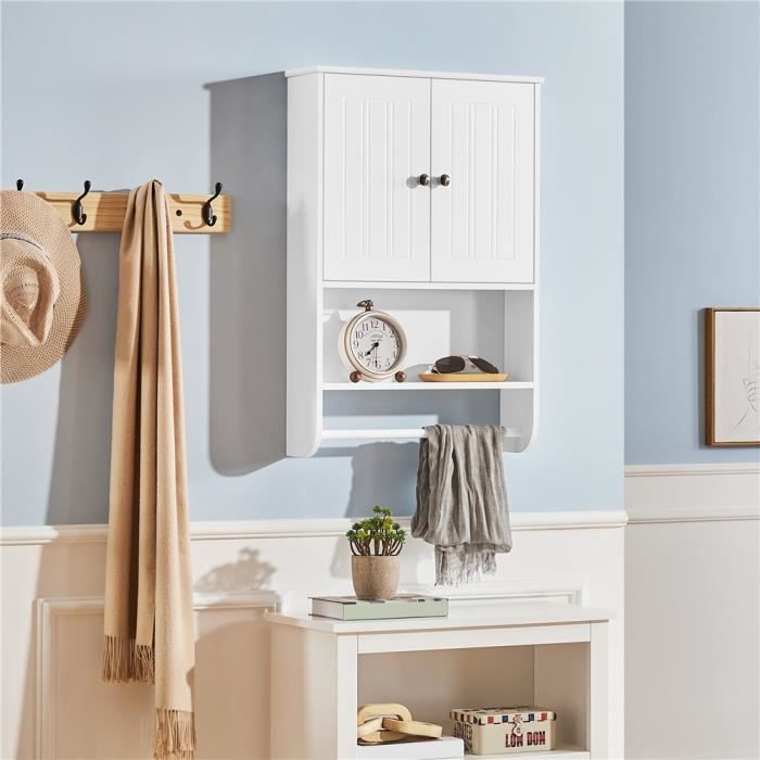 Armoire Murale Salle De Bain Blanc - Yaheetech 60x30x60cm | Rangement Suspendu Avec Étages Réglables
