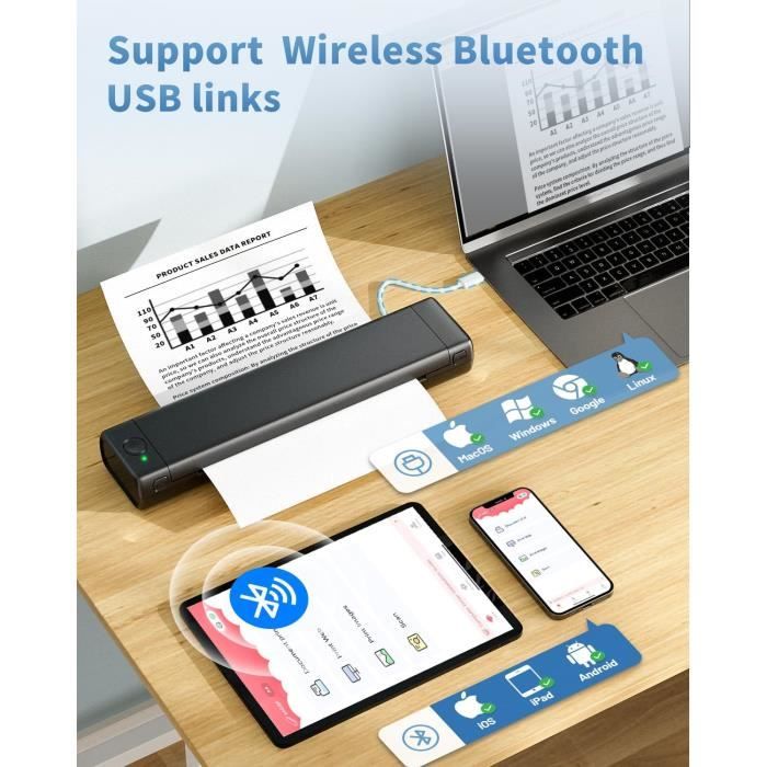 Imprimante Portable A4 COLORWING Bluetooth - Mini Imprimante Thermique Sans Encre - M08F