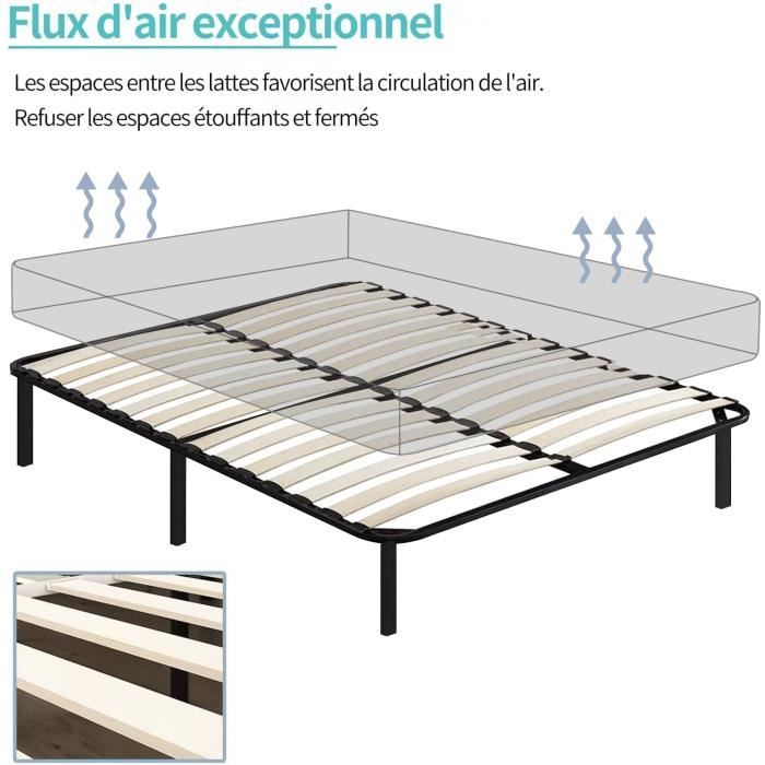 Sommier à Lattes 140x200 Cm Avec Pieds - Structure Métal Et Bois, Compatible Avec Cadre De Lit, Facile à Monter