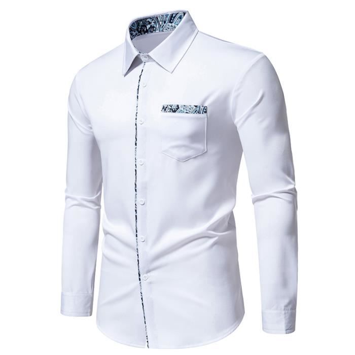 Chemise Homme Tricotée à Manches Longues - Coupe Slim, élastique, Sans Plis - Pour Travail, Soirée, Mariage, Décontracté