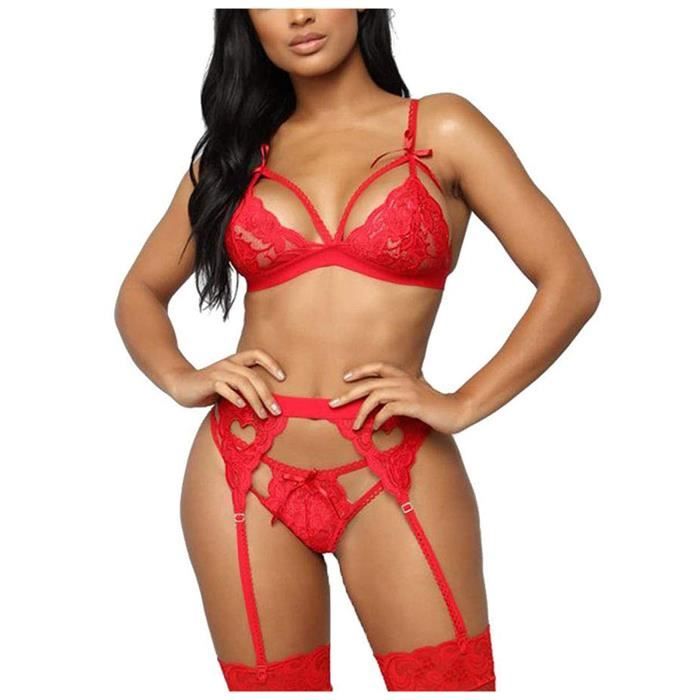 Ensemble de sous vetements en dentelle Dames Lingerie Rouge Sexy sangle porte jarretelles Mode Rouge Cdiscount Pret a Porter