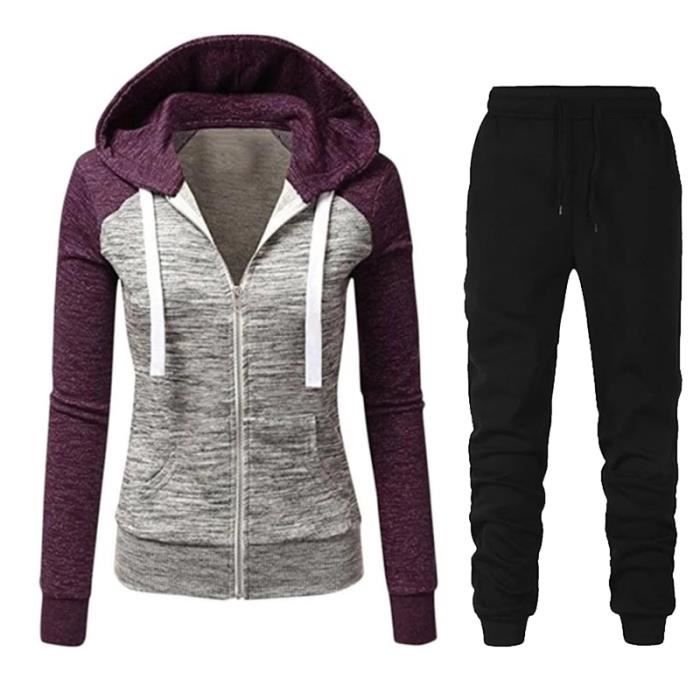 Survetement pour femme Sportswear Ensemble 2 pieces veste a capuche et pantalon Type 3 Blue grey