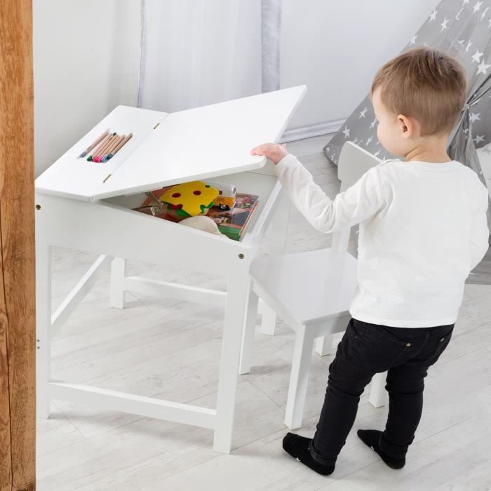 Bureau Bébé - Enfant ROBA - Blanc - Avec Chaise et Espace de Rangement -  Cdiscount Maison