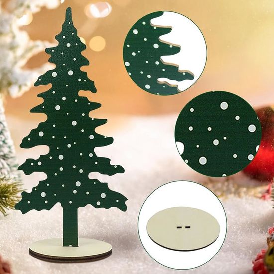 6 Sapins Miniatures Base Bois Décoration Noël Table/vitrines Bois