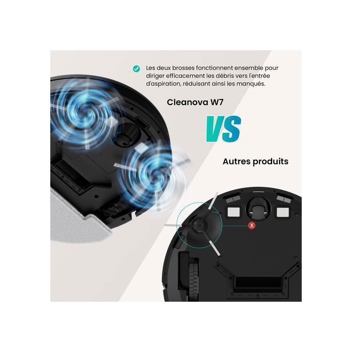 Vactidy Cleanova W7- 4000 Pa Aspirateur Robot Laveur 3 en 1- 120min d ...