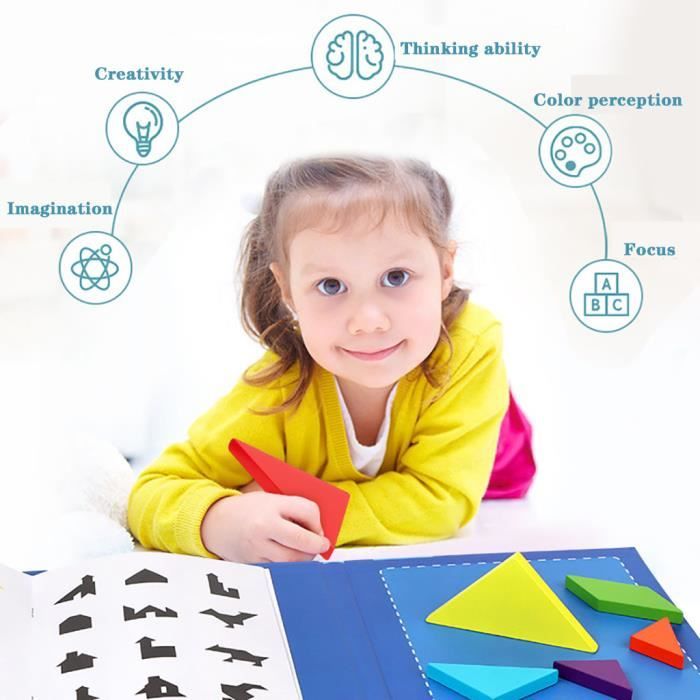 Jeu Magnétique Tangram En Bois Pour Enfants – 12 Formes, 20 Cartes Modèles, Puzzle éducatif, Voyage, Montessori