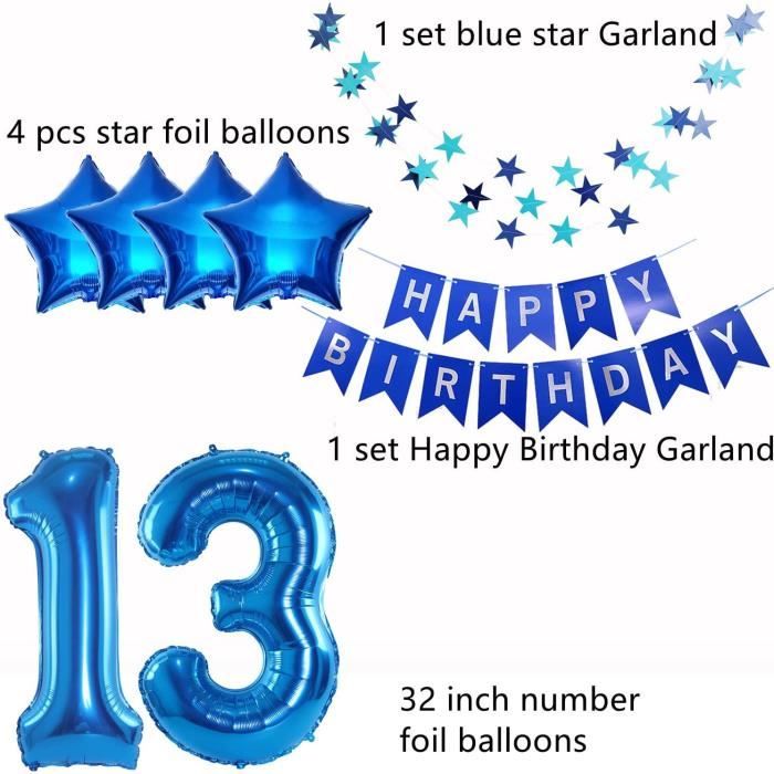 Ballon-Set Zum 13. Geburtstag – 36-teiliges Deko-Paket In Blau – Zahl 13, Sterne, Herzen, Banner & Tortenaufsatz – Perfekt Für Teenager-Partys Ballon-Set Zum 13. Geburtstag – 36-teiliges Deko-Paket In Blau – Zahl 13, Sterne, Herzen, Banner & Tortenaufsatz – Perfekt Für Teenager-Partys