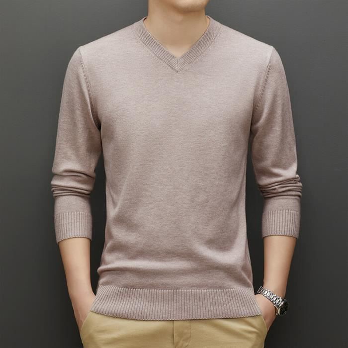Pull en tricot col en V pour hommes optique affaires mode solide