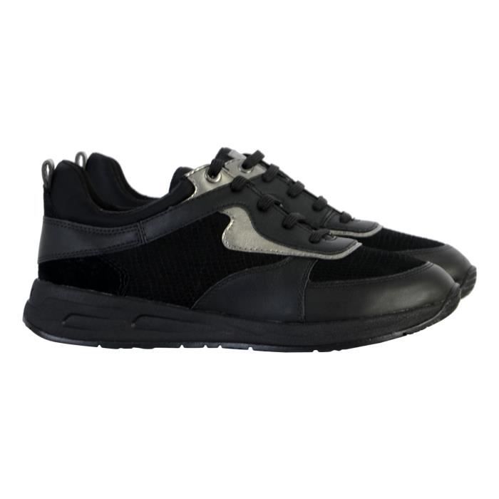 Tennis Basket Basses GEOX Bulmya Femme Cuir Lacets Noir Noir Cdiscount Chaussures