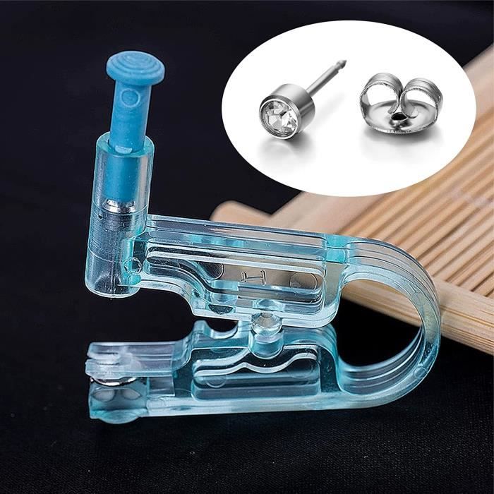 Kit Perçage D'oreilles Jetable - 8 Pistolets + Boucles D'oreilles Acier Chirurgical 316 - Stérile, Sans Douleur - Pour Usage Maison Ou Salon - Inclus Tampons Alcool
