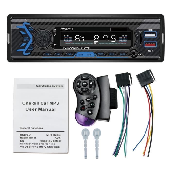 Autoradio Bluetooth, 4x60W Radio de Voiture stéréo vidéo FM Radio, Lecteur  mp3 USB-SD-AUX mains libres avec télécommande - Cdiscount Auto