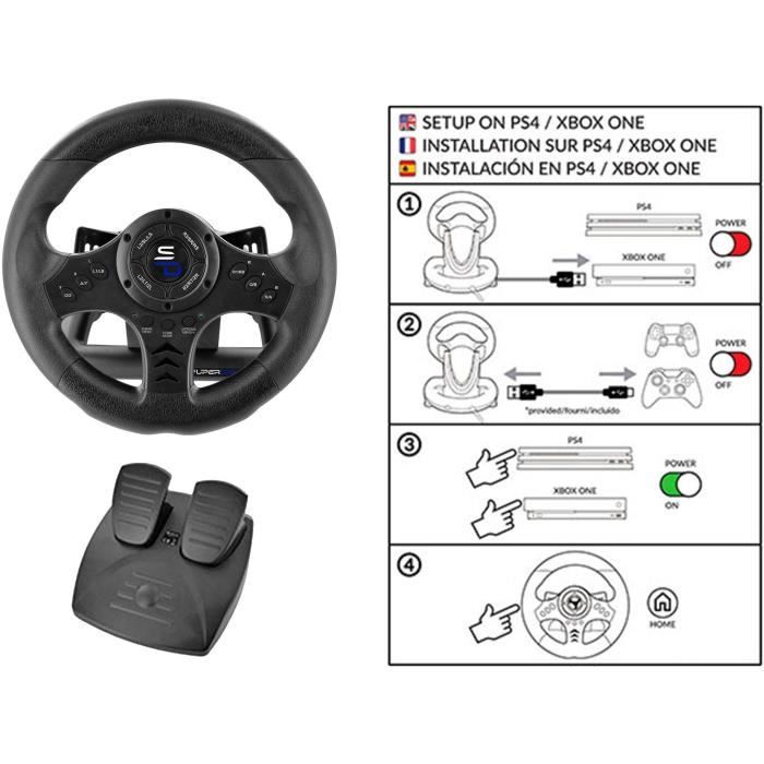S&D Retail Racing Wheel - Volant de jeu avec Pédales et levier de