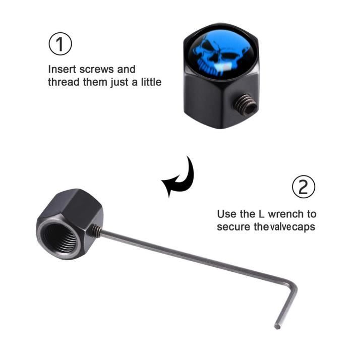 Bouchons Valve Union Jack Noir - Lot De 4, Chromés Avec Joint Caoutchouc, Anti-Vol Hexagonal 10mm