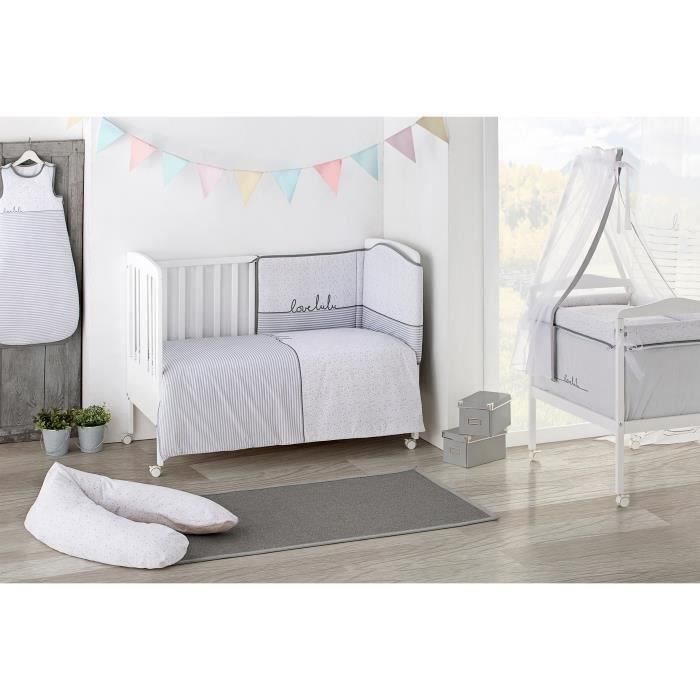 LULU CASTAGNETTE Berceau complet en bois theme Love Lulu 55x85 cm Gris Cdiscount Puericulture Eveil bebe